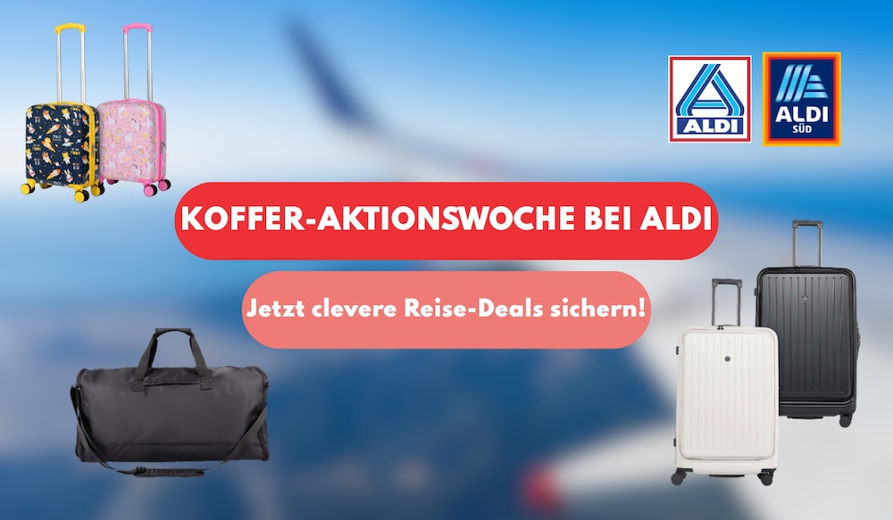 ALDI Koffer Aktionswoche mit Produkten und Logo