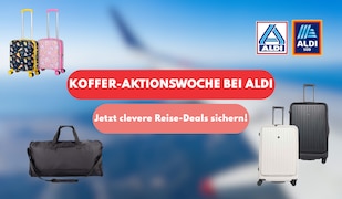 ALDI Koffer Aktionswoche mit Produkten und Logo