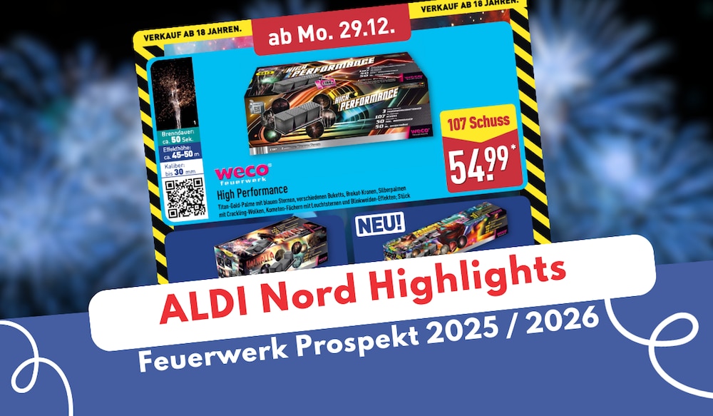 ALDI Nord Feuerwerk Prospekt 2025 2026 mit Feuerwerk im Hintergrund