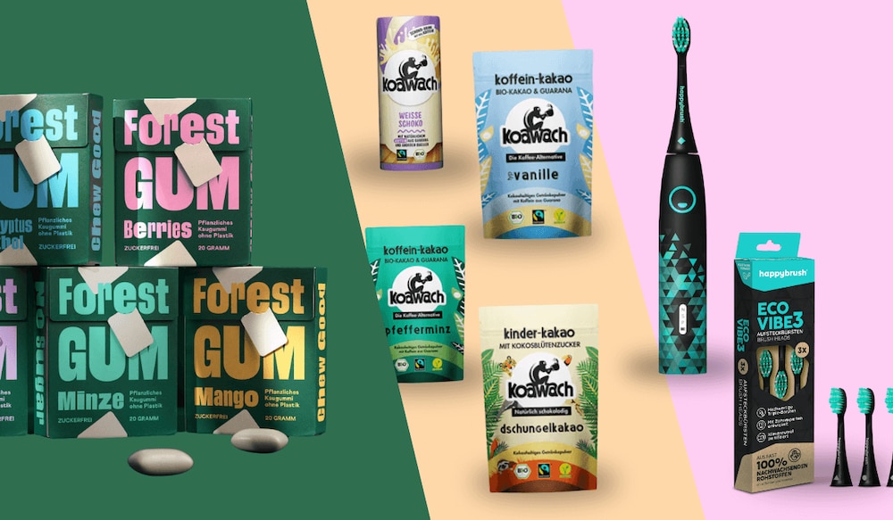Beliebte Produkte aus der Höhle der Löwen, Forrest Gum Packshot mit Koawach Produkten und der Happy Brush