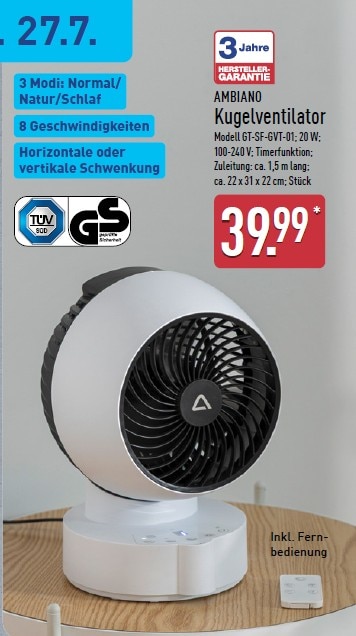 Ambiano Kugelventilator im Aldi Nord Prospekt