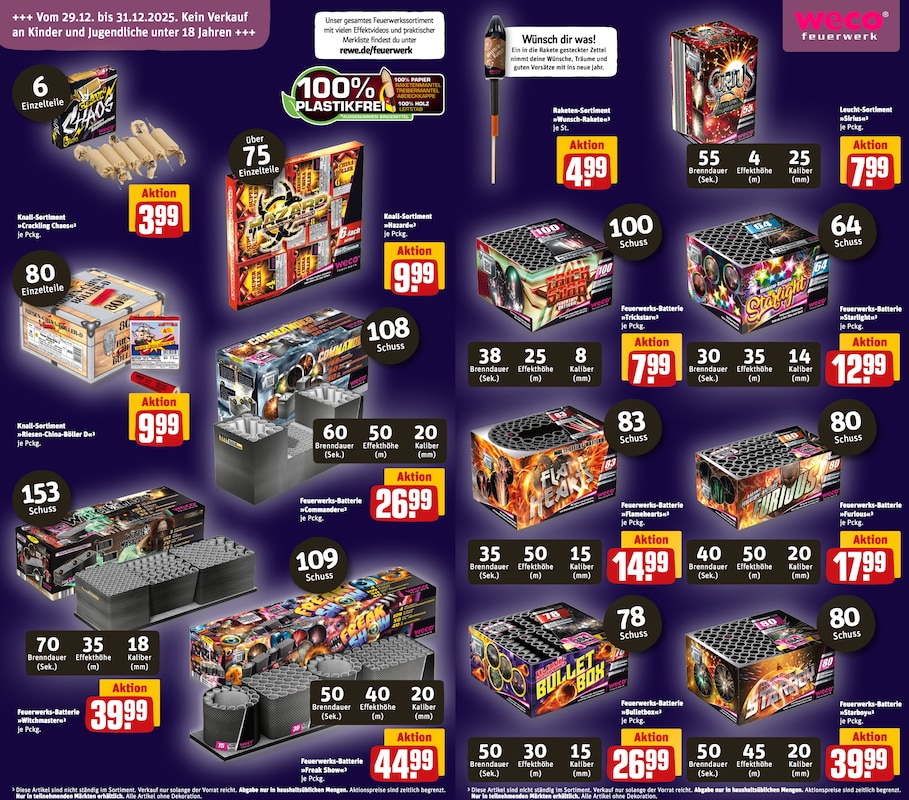 Batterien und Raketen im REWE Feuerwerk Prospekt 2025 2026
