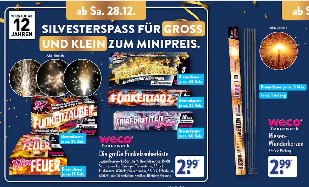 ALDI Nord Feuerwerk Prospekt 2024/2025 Angebote für Kinder Feuerwerk, Römische Lichter und Wunderkerzen