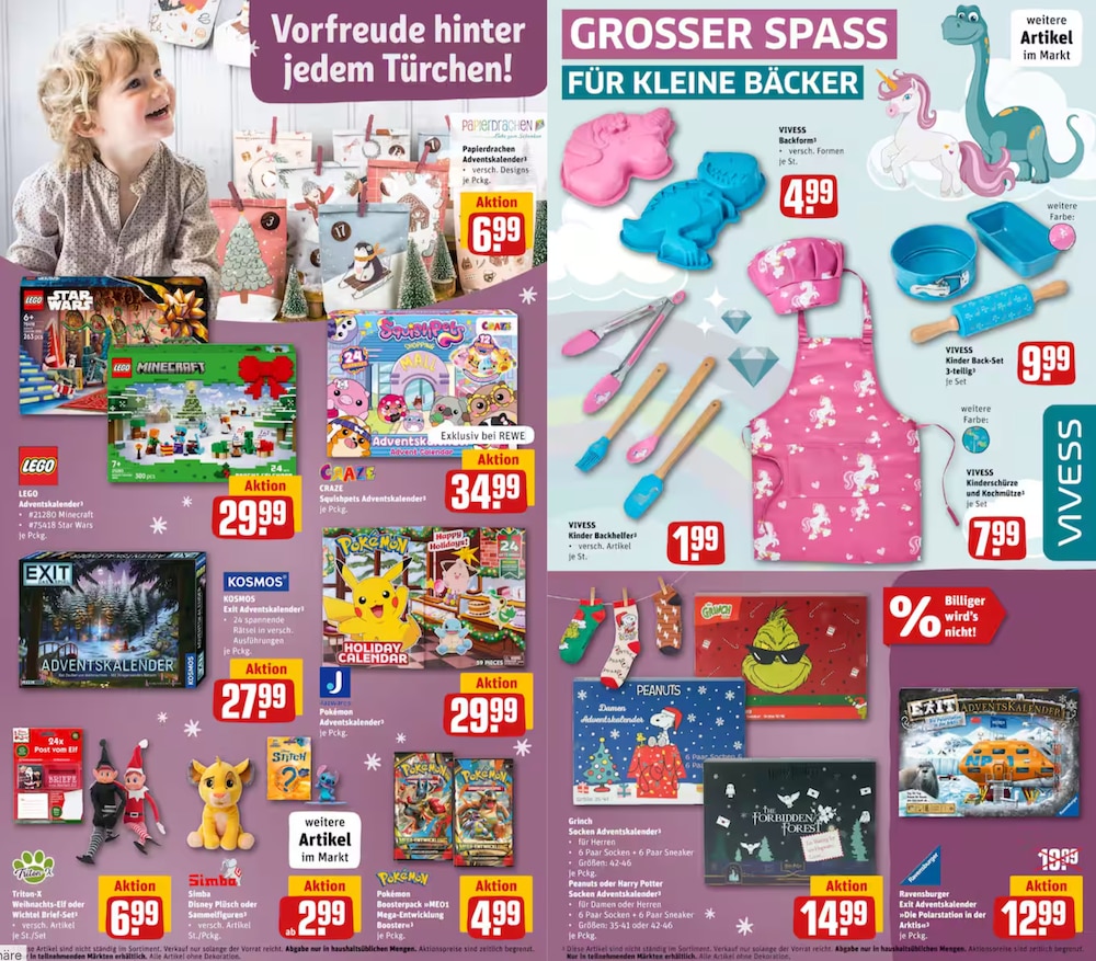 Adventskalender, die es bei REWE zu kaufen gibt