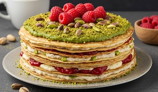 Crêpe-Torte mit Himbeeren und Pistazie - das sommerliche Rezept!