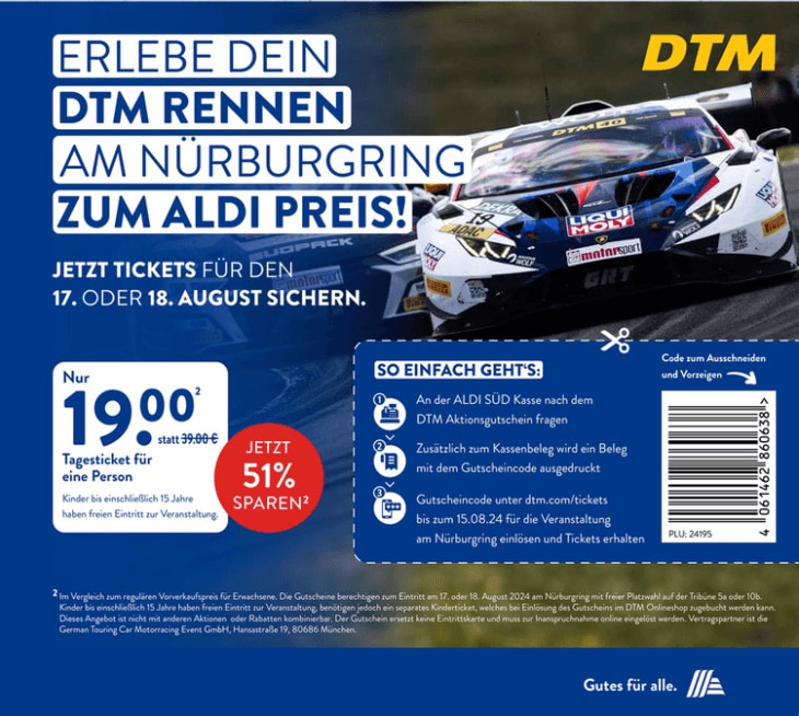 DTM Nürburgringt Tickets im ALDI Süd Prospekt ab Montag, 8. Juli 2024.png