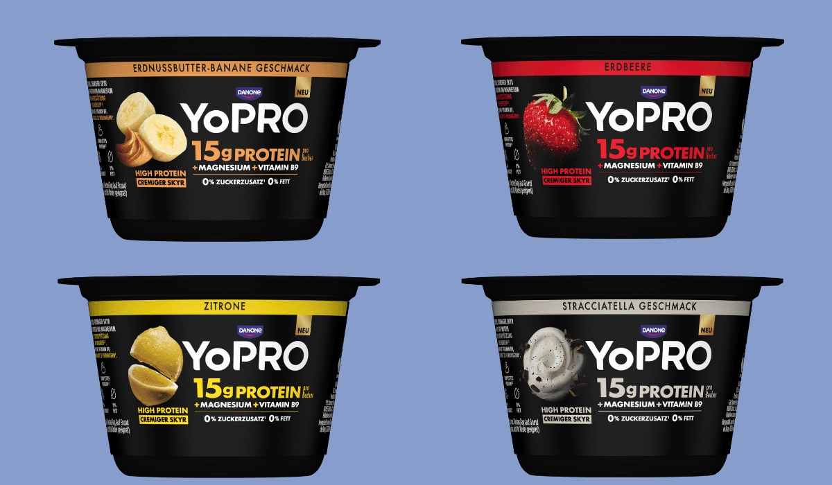 Danone YoPRO High-Protein Sortiment in vier Sorten