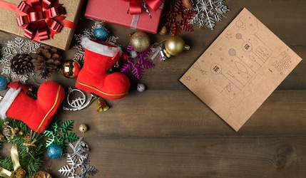 Denns Nikolausstiefel Vorlage 2025 in weihnachtlicher Umgebung