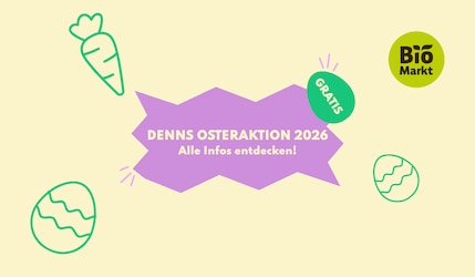 Denns Osteraktion 2026 mit Logo und Ostereiern
