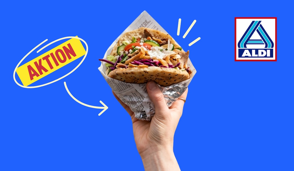 Döner in einer Hand mit ALDI Logo