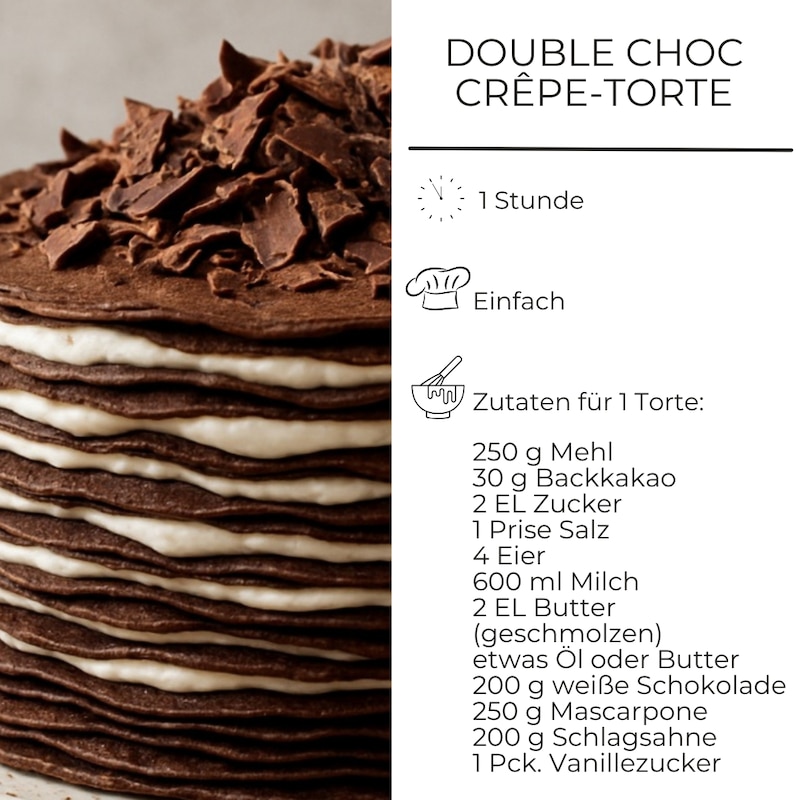 Double Choc Crepe Torte Zutatenliste