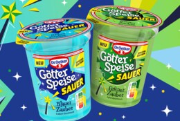 Zwei Sorten Dr. Oetker Götterspeise Sauer Blauer und Grüner Zauber