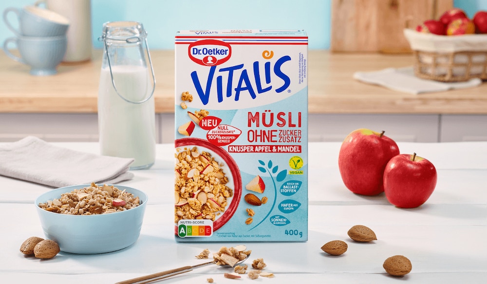 Dr. Oetker Vitalis Müsli ohne Zucker Packshot 2024