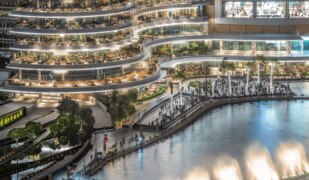 Dubai Mall Einkaufszentrum mit Geschäften, Brunnen und Balkonen