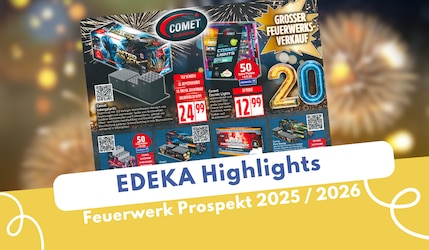 EDEKA Feuerwerk Prospekt 2025 2026 mit Feuerwerk im Hintergrund