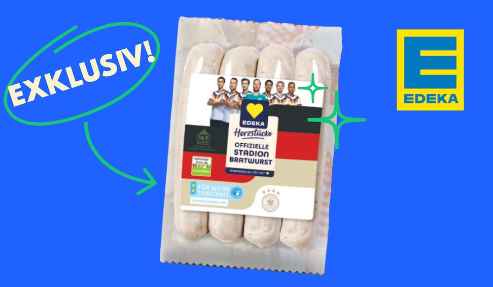 EDEKA Herzstücke WM Stadionwurst Packshot mit EDEKA Logo