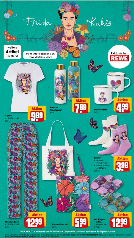 Frida Kahlo Kollektion von REWE dargestellt auf der Prospekt-Seite im aktuellen REWE Prospekt der KW25