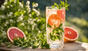 Getränk mit Grapefruit und Waldmeister im Frühling