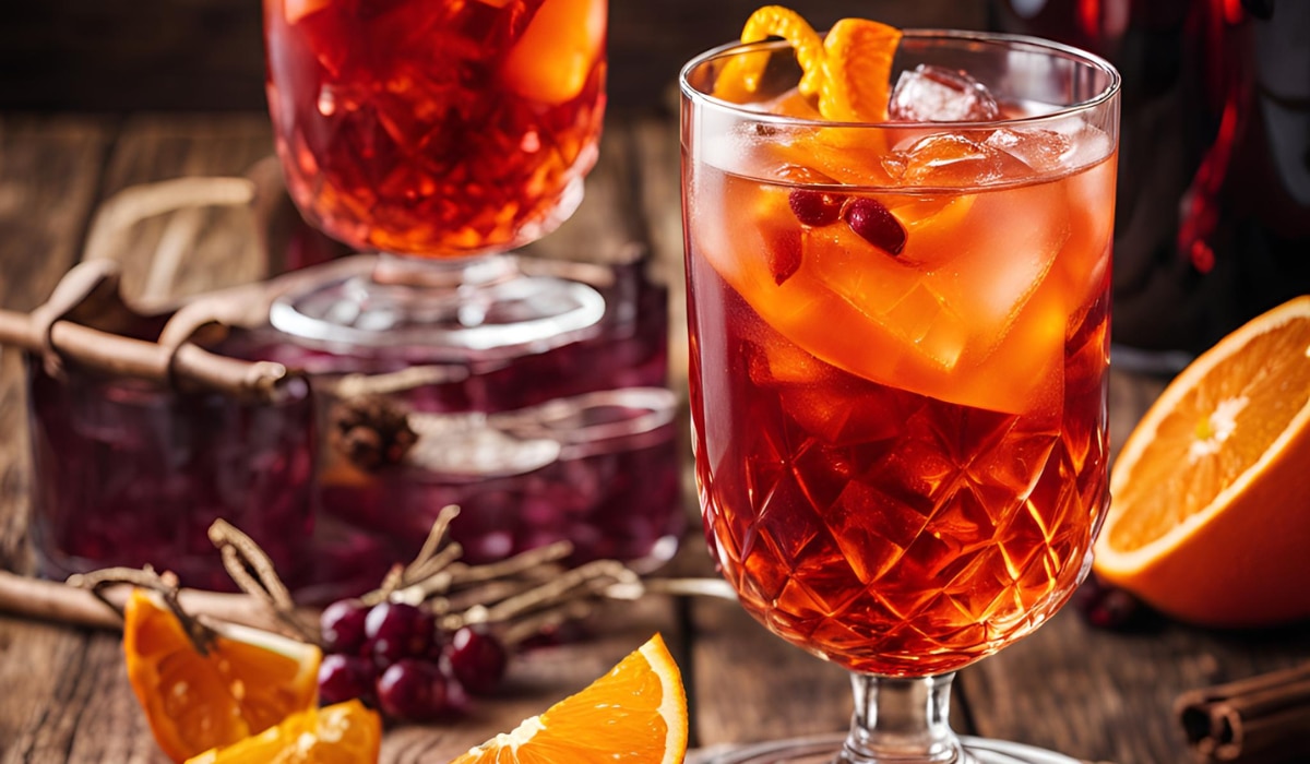 Glüh-Aperol mit weihnachtlicher Deko im Glas