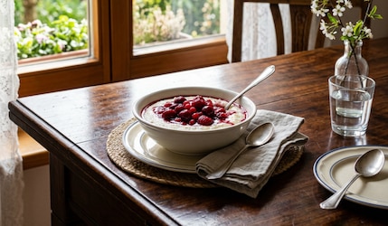 Grießbrei mit roter Grütze