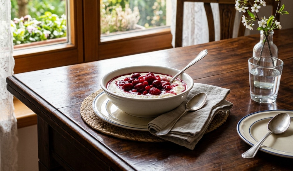 Grießbrei mit roter Grütze