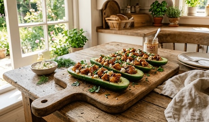 Gurken Boote mit Feta und Honig-Hähnchen
