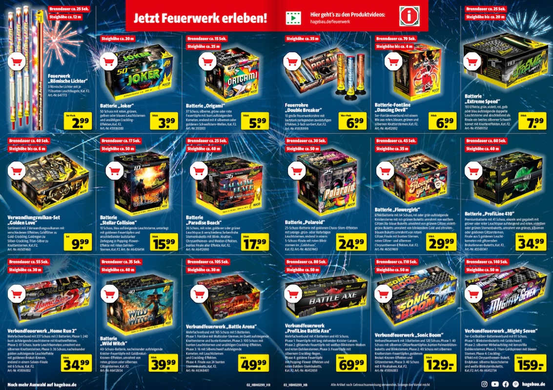 Hagebaumarkt Feuerwerk Prospekt 2025 2026 mit Batterien