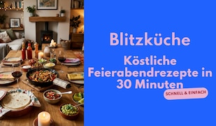 Titelbild Blitzküche für köstliche Feierabendrezepte in 30 Minuten. Ein gemütlich-eingerichtetes Wohnzimmer mit einem Holztisch, der gedeckt ist für ein Familienabendessen mit Tex-Mex Fajitas mit Hähnchen