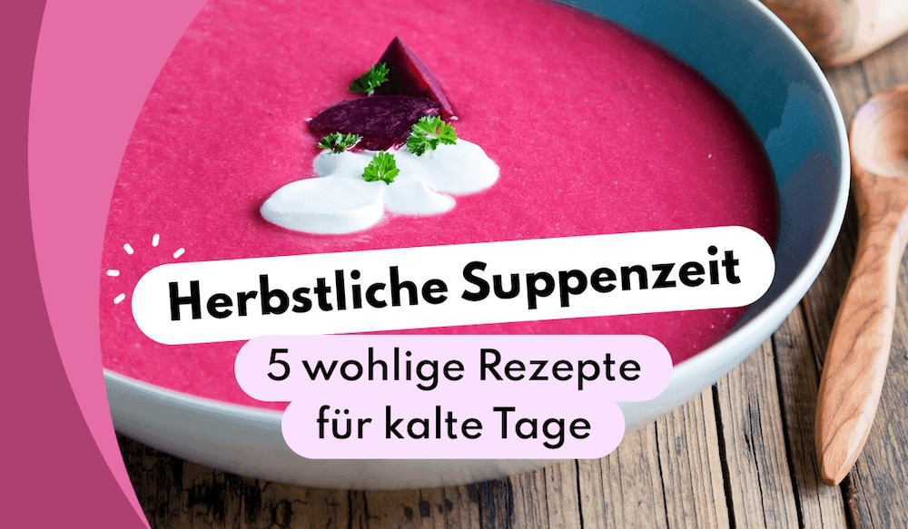 Header Image Suppenzeit Rezepte mit pinkem Hintergrund 