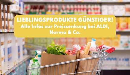 Header Image mit Einkaufswagen zur Preissenkung von ALDI, Norma und Co. im Juni 2025