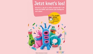 Knetfiguren von Hey Clay vor rosafarbenen Hintergrund