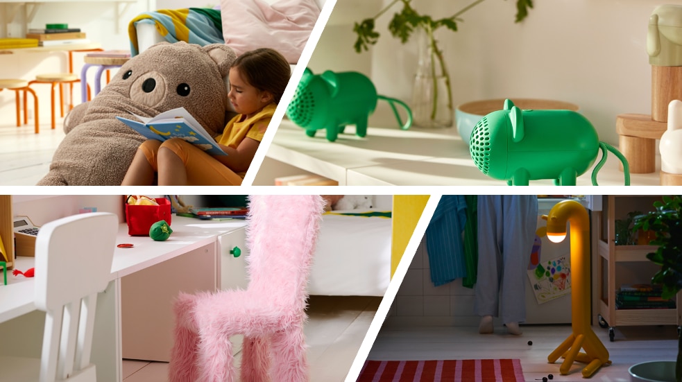 IKEA GREJSIMOJS Kollektion mit Stuhl, Lampe und Audio