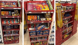 Aufsteller mit Kinder- und Jugendfeuerwerk in Berliner Rossmann-Filiale