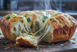 Käse-Knoblauch Pull Apart Bread auf einem Holzbrett