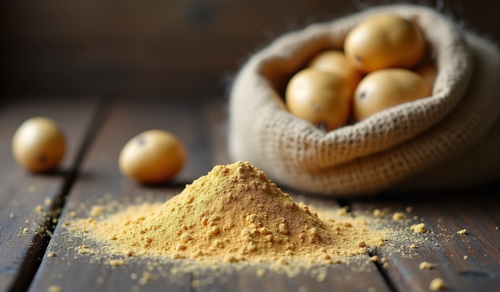 Kartoffelfasern vor einem Sack Kartoffeln