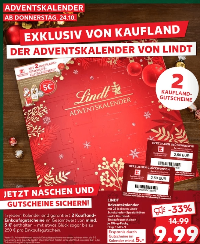 Kaufland Gutschein Adventskalender 2024 von Lindt im Kaufland Prospekt 