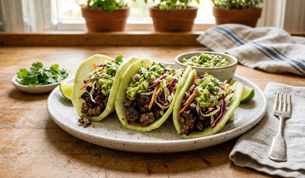 Kohlrabi Tacos mit Hackfleisch und Avocado