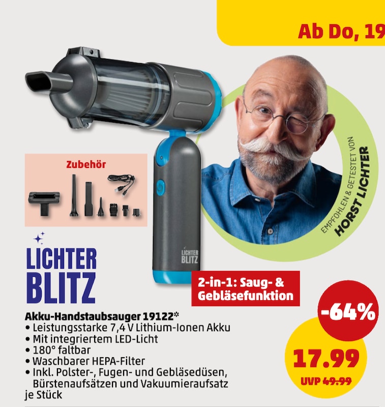 Lichterblitz Akku-Handstaubsauger im Penny Prospekt 19.03.2026