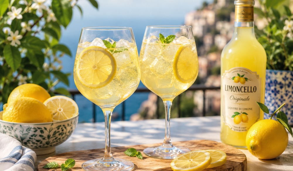 Limoncello Spritz angerichtet in italienischer Atmosphere
