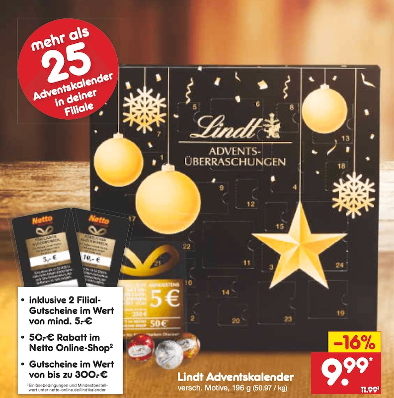 Lindt Adventskalender mit Gutscheinen bei Netto Marken-Discount