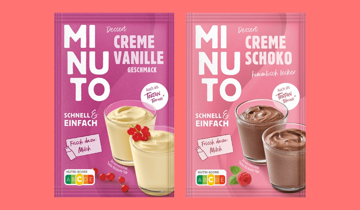 Packshots von MINUTO Dessert Cremes Vanille und Schoko 2024