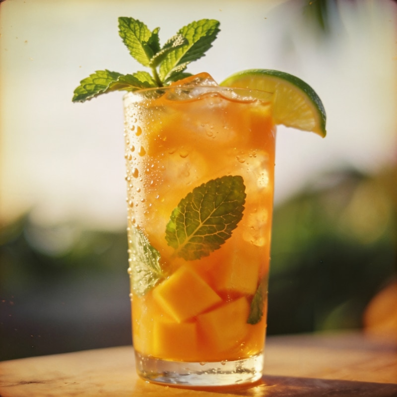 Mango Mojito Mocktail in einem Glas bei Sommerwetter