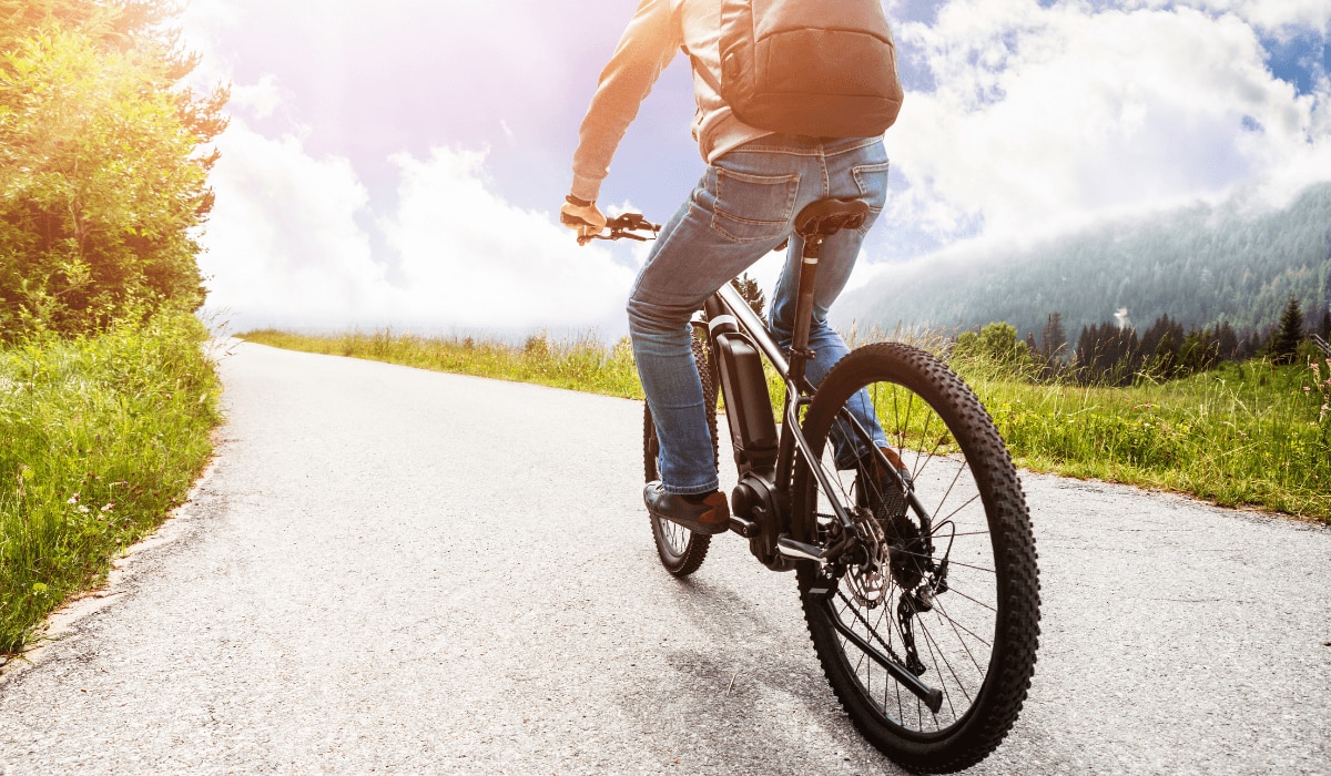 Mann auf einem Trekking E-Bike in der Natur