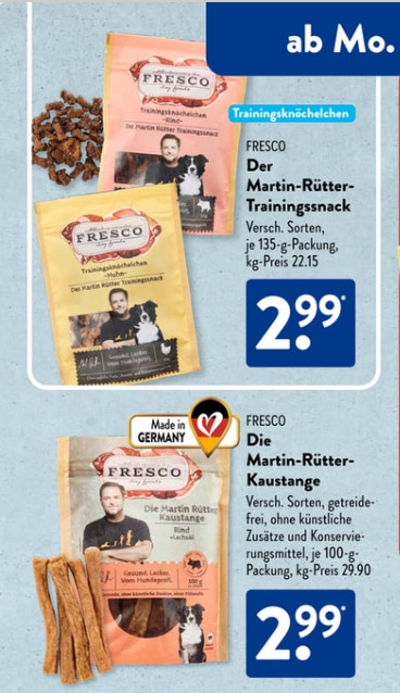 Martin Rütter Fresco Hundesnacks im ALDI Süd Prospekt KW38 202
