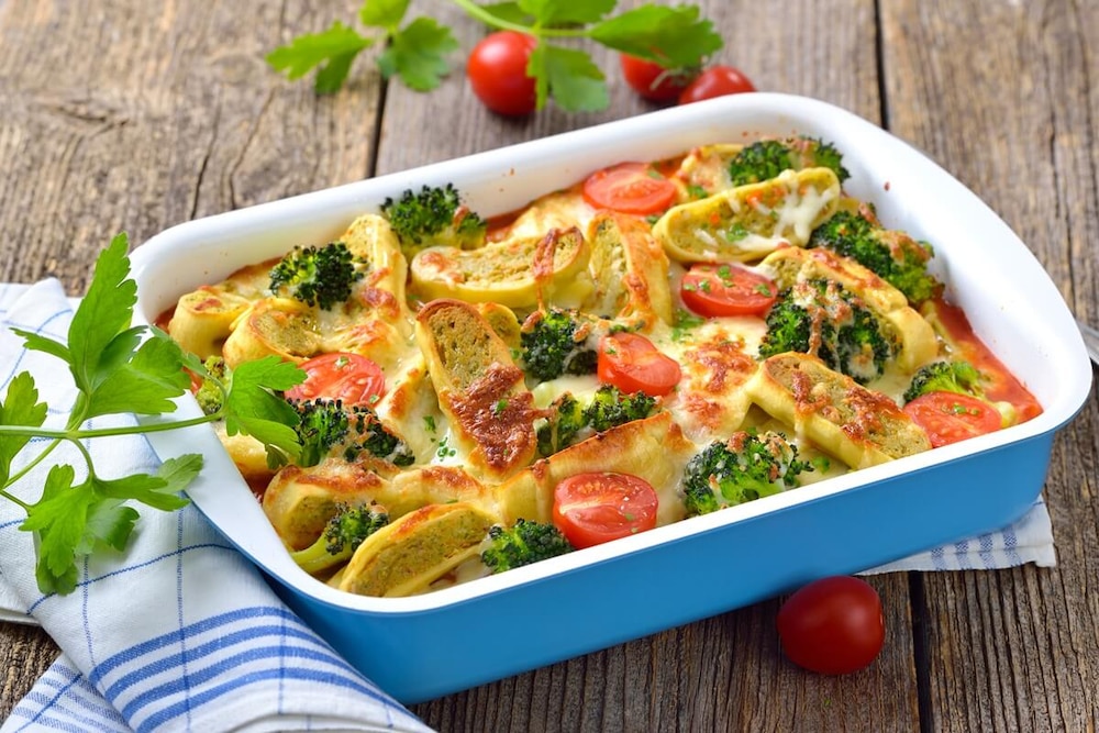 Maultaschen-Auflauf mit Brokkoli & Tomaten