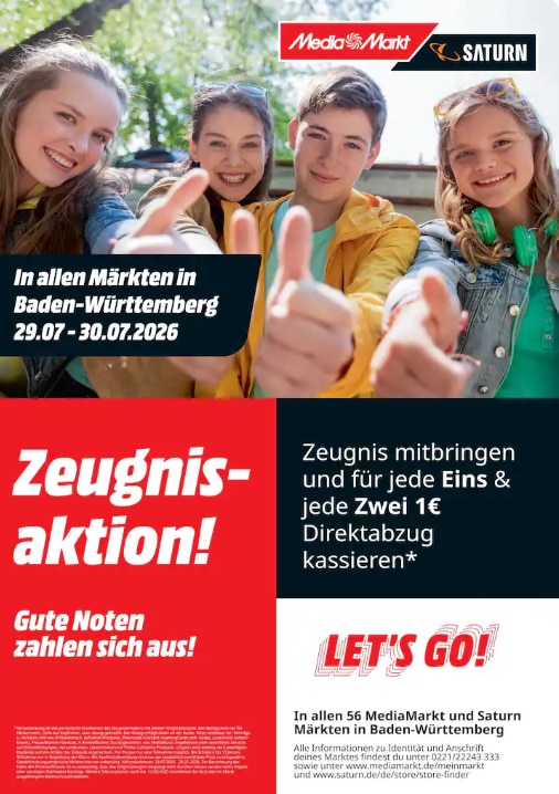 MediaMarkt Saturn Zeugnisaktion 2026 Baden-Württemberg
