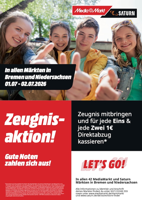 MediaMarkt Saturn Zeugnisaktion 2026 Bremen und Niedersachsen