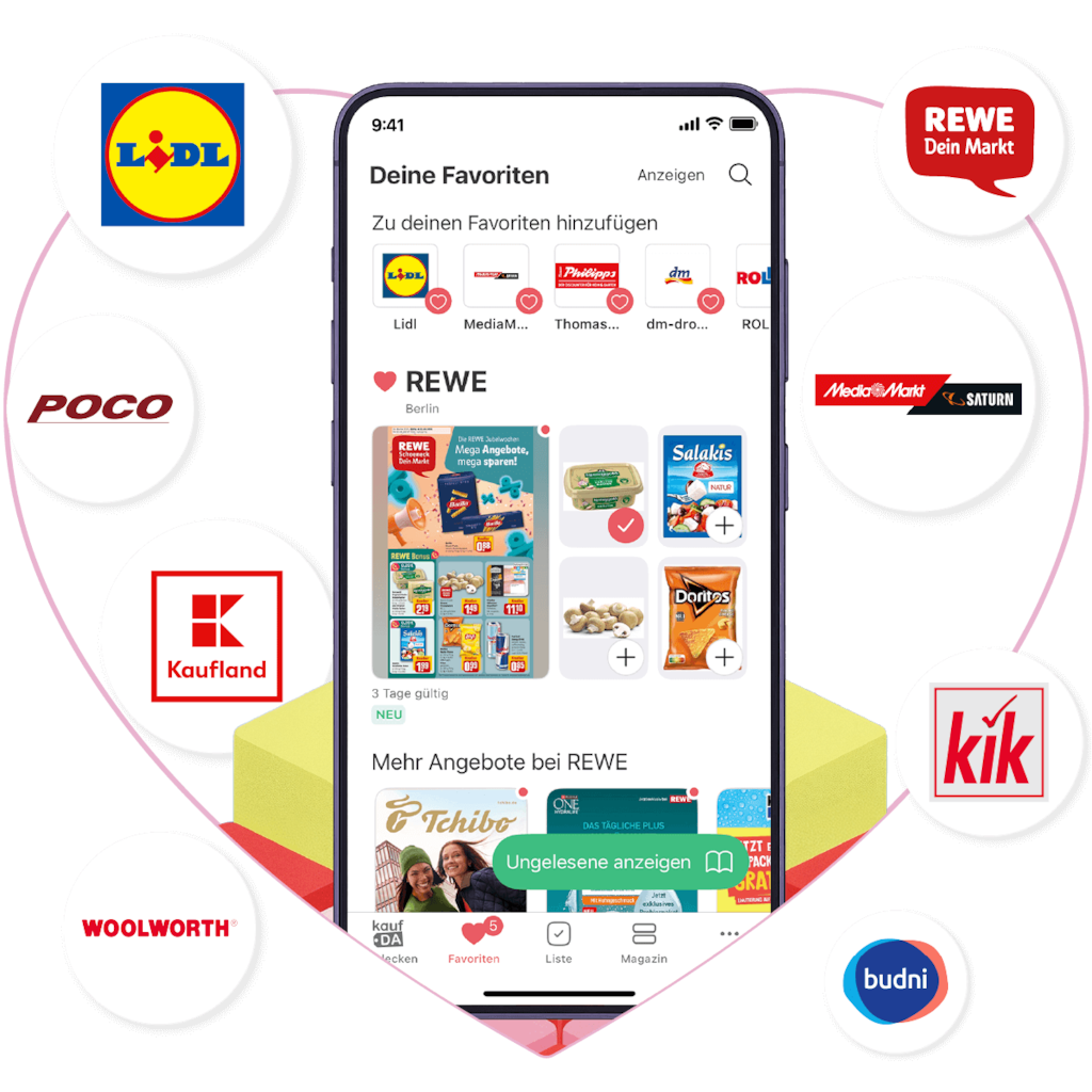 Merke dir deine Lieblingshändler in der kaufDA App und werde benachrichtigt bei neuen Angeboten.