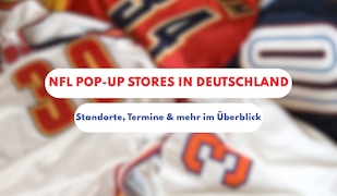 NFL Pop Up Store Banner mit NFL Trikots im Hintergrund