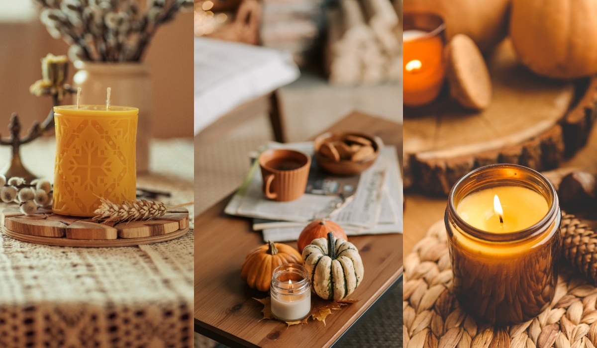 Drei Bilder von herbstlicher Deko